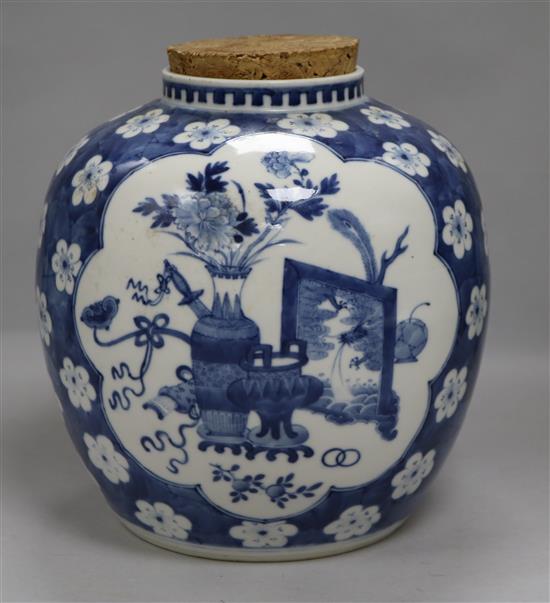 A large Chinese blue and white ginger jar